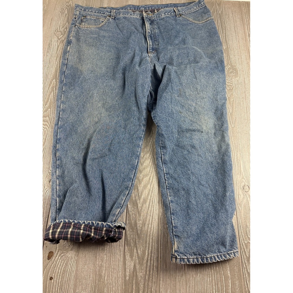 LL Bean Jeans Mens 46x29 Blue Fleece Lined Cotton Relaxed Fit High Rise Denim